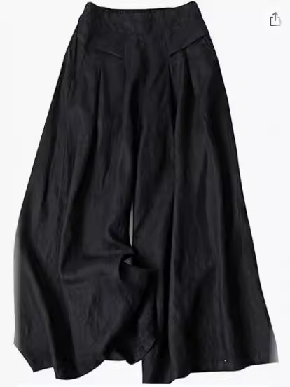 2024 Women's Group Pants Linen Blended Wide Leg Pants with Pockets Elastic Waist Casual Wide Leg Cropped Pants