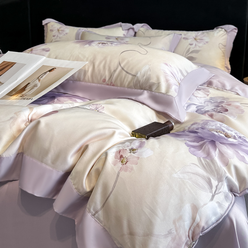 Picture of Summer Class A Maternal and Infant Grade Lyocell Tens Four-Piece Light Luxury Ice Silk Naked Sleeping Cool Quilt Cover Bed Sheet 1.8 Bedding