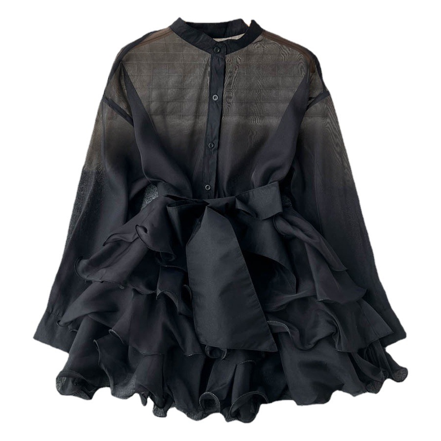 Cross-Border Chiffon Chic Top for Women in Autumn New Style Ruffled Style High-End Design Bow Tie Niche