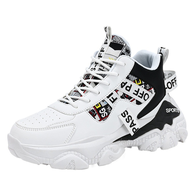 High-top men's shoes fashionable brand autumn youth sports running casual leather waterproof student Net red platform daddy shoes