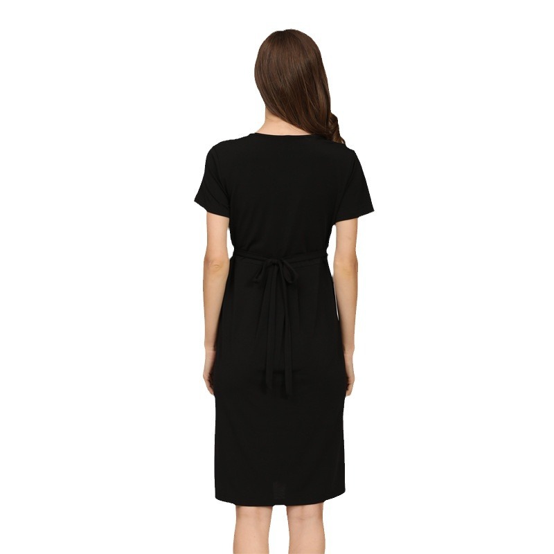 Picture of Summer Short-sleeved Maternity Nursing Skirt V-neck Solid Color Pregnant Women dress plus size dress Fashionable Loose Maternity Dress
