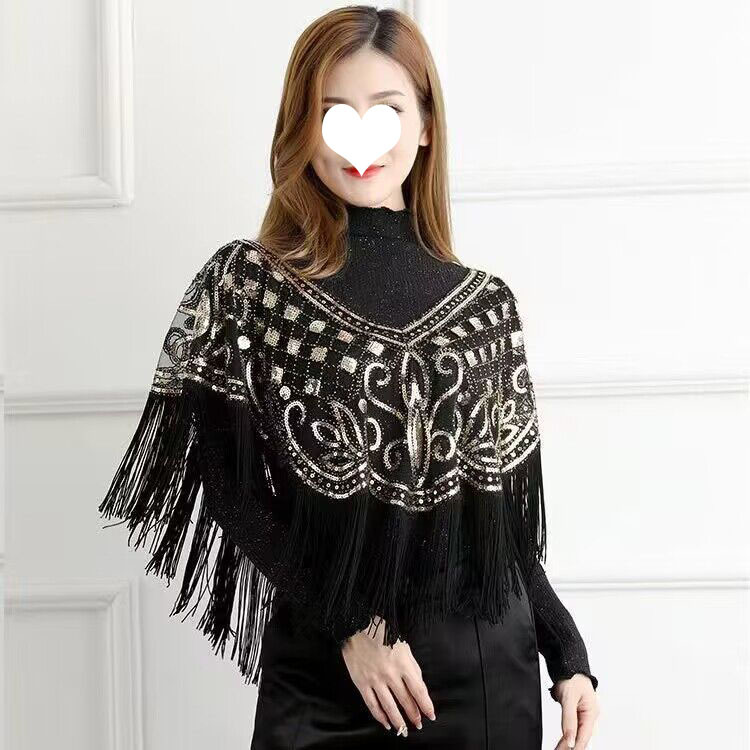 Picture of Tassel Shawl Women's Summer Sequin Mesh New Cyber Celebrant All-match Western Style Summer High-grade Outer Jacket Fashion Cape