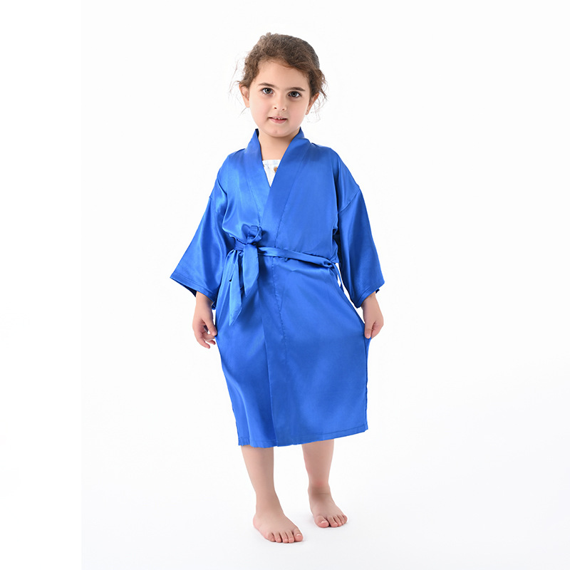 Picture of Cross-Border Solid Color Imitation Silk Children's Bathrobe Export Big Children's Satin Nightgown Baby Catwalk Cardigan Boys and Girls Bathrobe