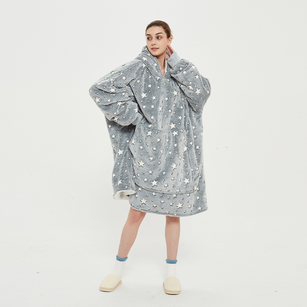 Double Layer Tv Lazy Hooded Lazy Blanket Pullover 2023 New Sweatshirt Women's Autumn and Winter Cold-Proof Warm Pajamas Warm Winter