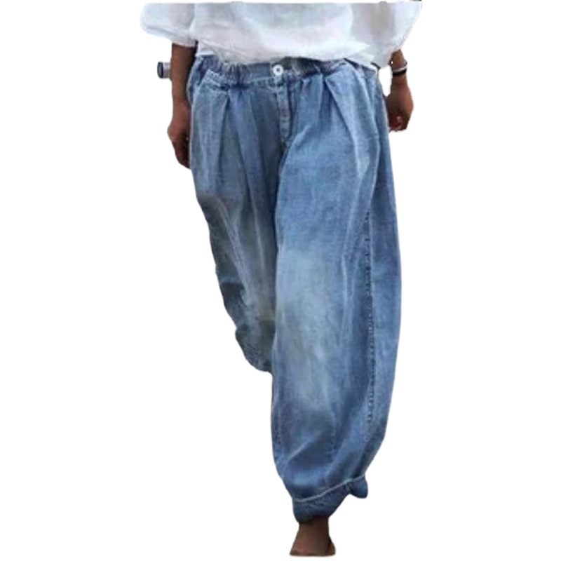 Amazon 2024 women's jeans elastic waist half Harlan loose casual Joker fashion slim
