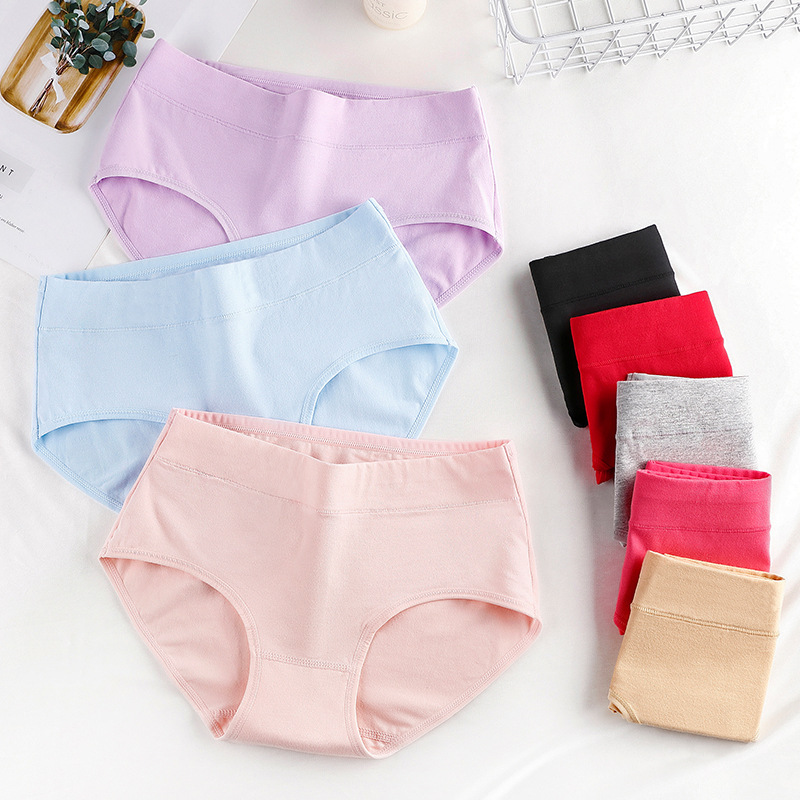 Picture of Mid-waist ladies cotton underwear Mid-waist pure cotton solid color briefs Large size pure cotton ladies underwear manufacturers