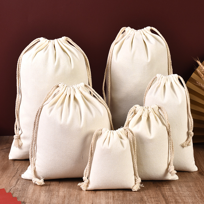 Spot Blank Canvas Bundle Bag Flour Rice Noodle Rice Packaging Bag Drawstring Gift Storage Bundle Canvas Bag