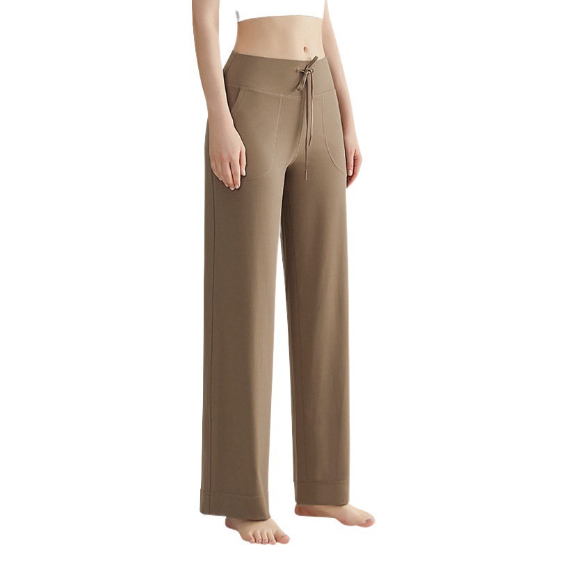 Chanton straight sports pants women's side vertical bar loose draping drawstring design high waist drawstring wide leg pants spring and autumn