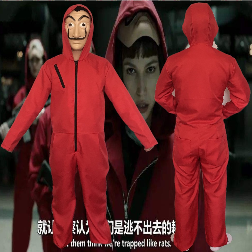 Paper money house Dali dali red jumpsuit clown clothing cos red jumpsuit in stock (including mask)