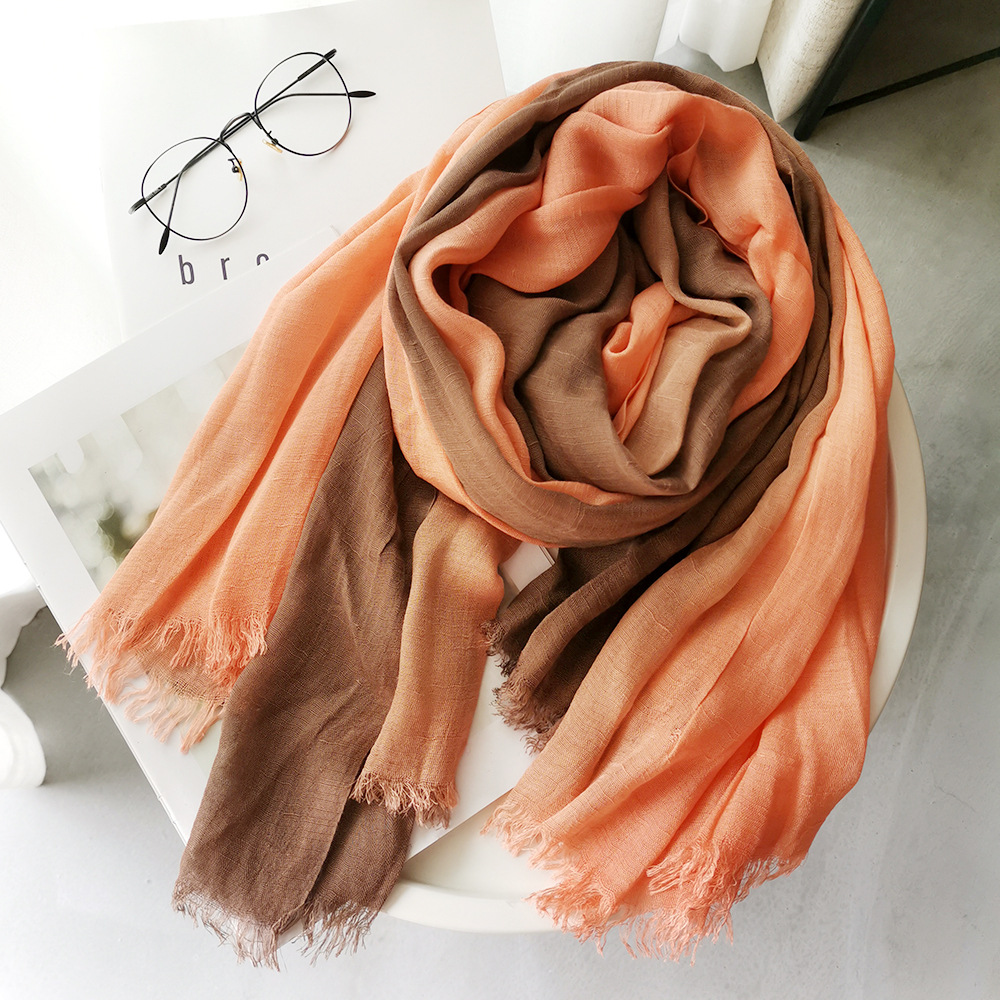 Picture of Foreign Trade Cotton Linen Scarf Scarf Women's Autumn and Winter Gradient Color-matching Japanese and Korean Lady Mori Girl Style Slub Yarn Shawl