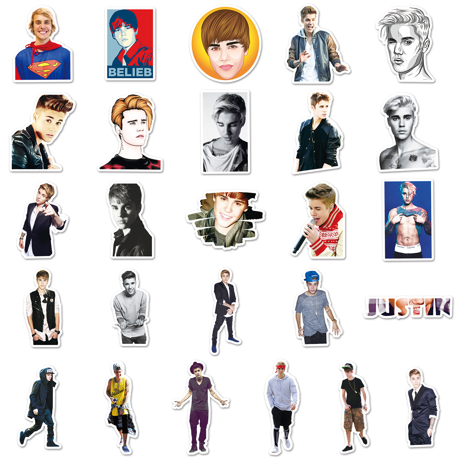 Picture of 51 sheets Actor Justin Bieber Doodle Stickers Laptop Luggage Scooter Car Decoration Stickers