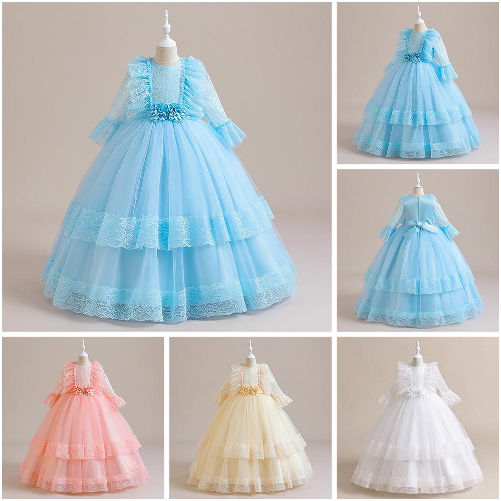 Picture of Children's Dress Long Dress Performance Host Performance Dress Girl's Wedding Lace Long-Sleeved Princess Tutu Dress