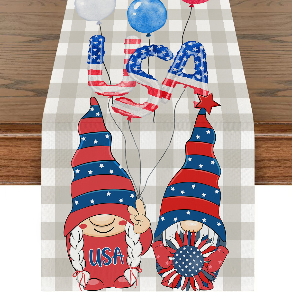 Picture of Explosions US Independence Day Decorative Table Runner Linen Star-stripe Printed Tablecloth Patriot Holiday Atmosphere Table Runner
