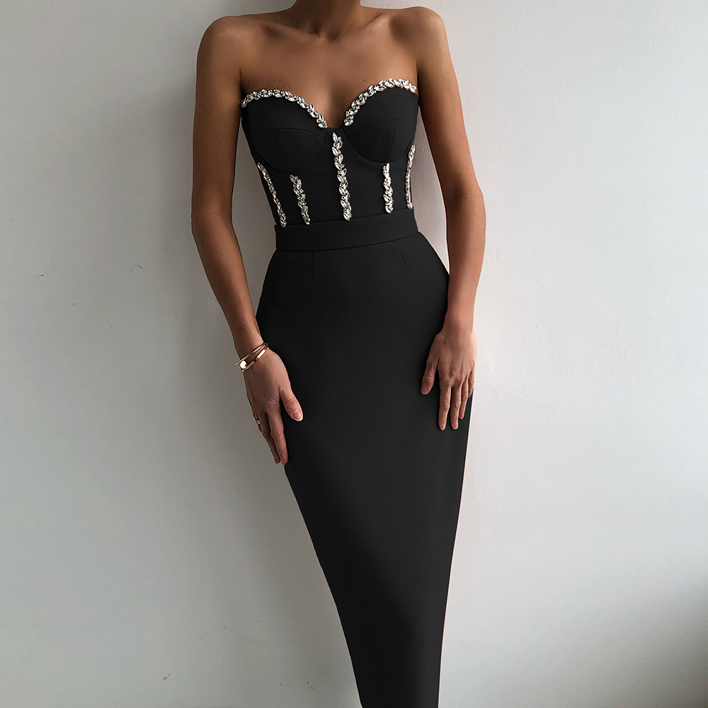 Picture of Foreign trade new solid color temperament strapless bandage skirt Europe and the United States sexy diamond party dress dress