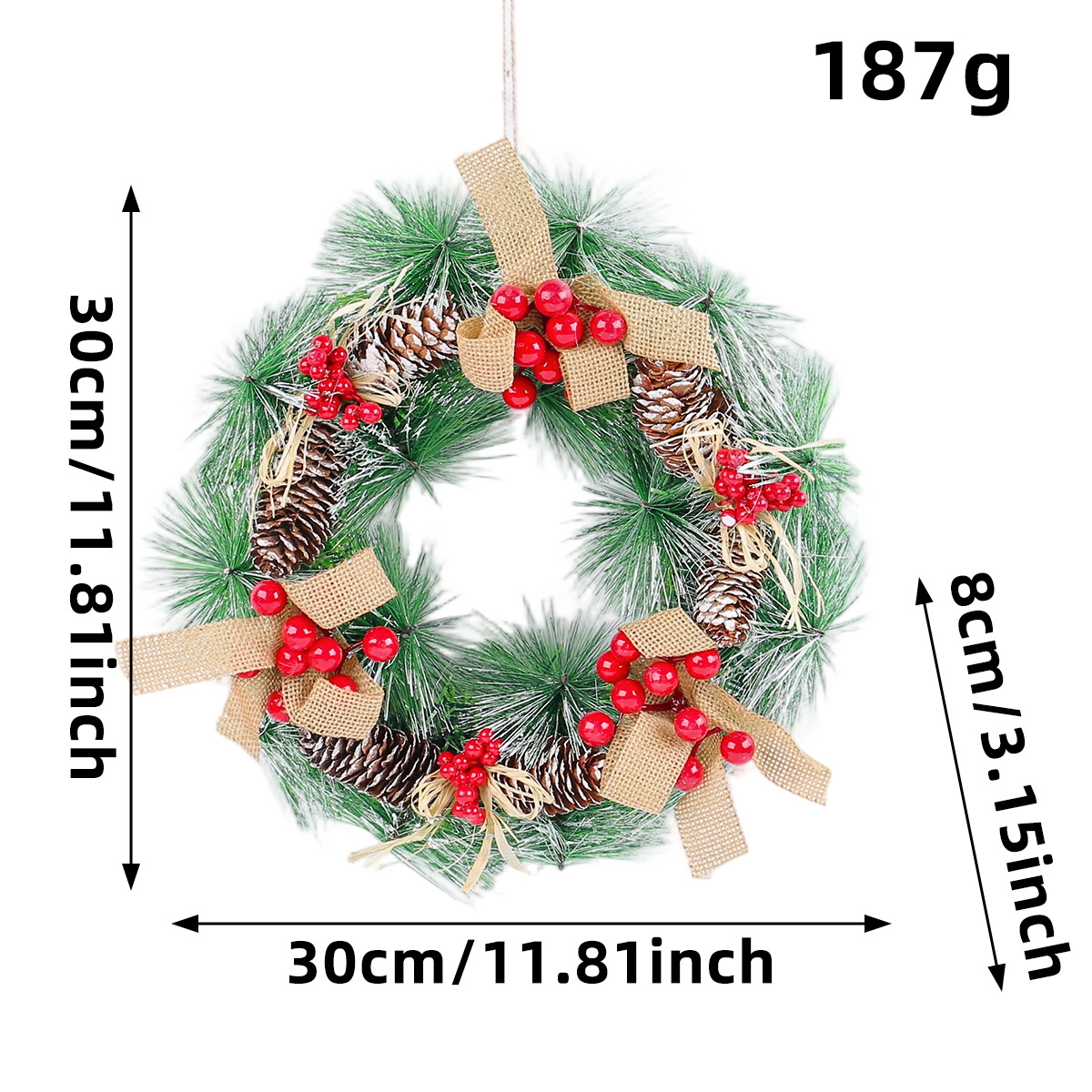 Picture of Christmas Wreath Wholesale 2022 New Simulated Wreath Christmas Decorations Handmade Wreath Door Hanging Window Decorations