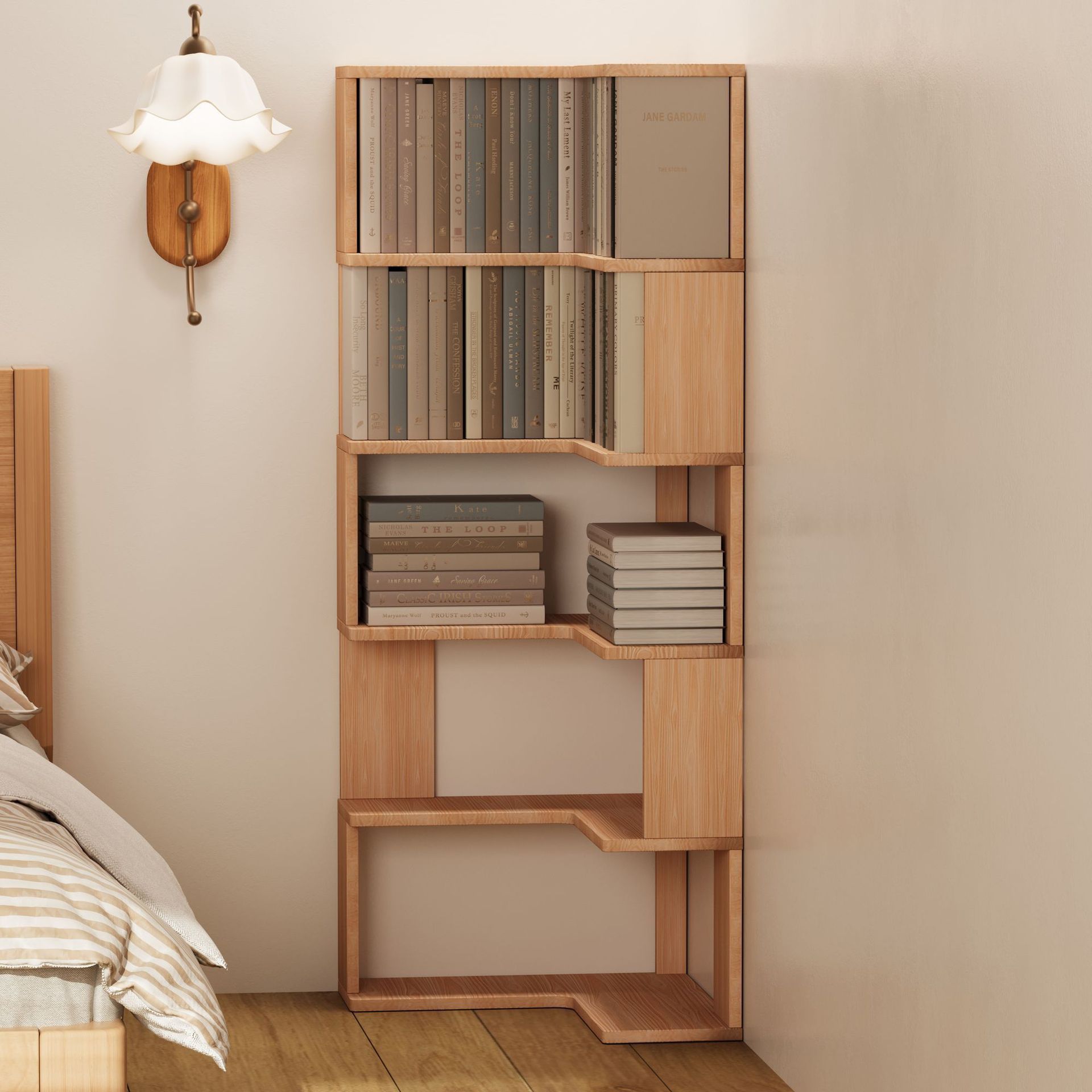 Picture of Solid wood corner bookcase, storage rack, floor-to-ceiling living room, corner bookshelf storage cabinet, integrated display cabinet