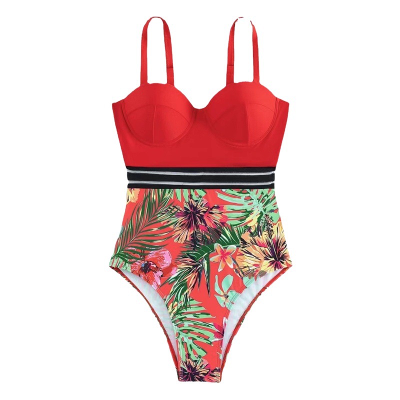 2023 European and American swimsuit one-piece SWIMWEAR multi-color stitching one-piece women's beach swimsuit foreign trade swimsuit