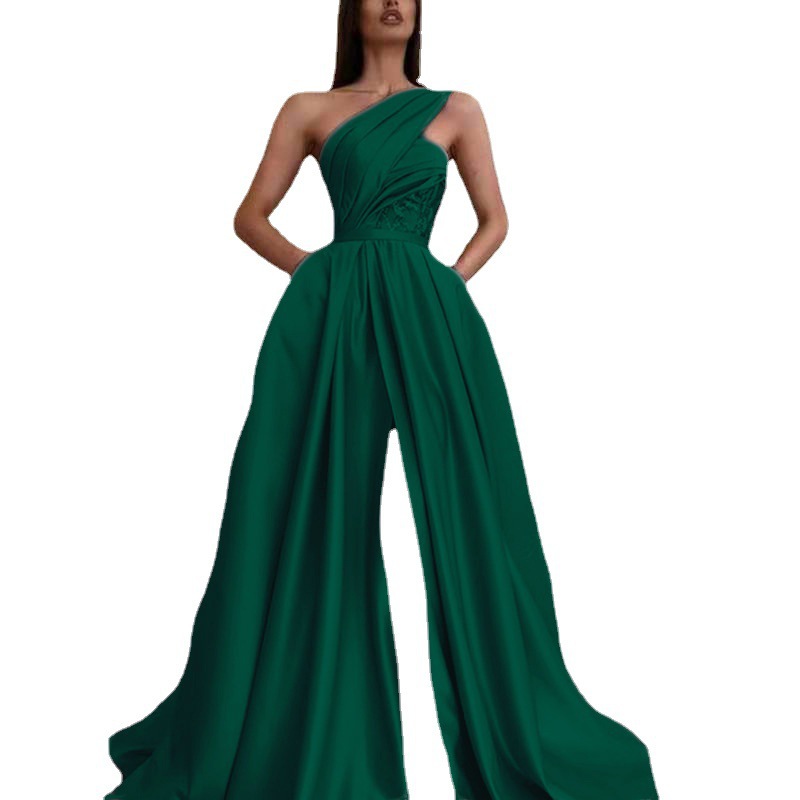 Picture of Temperament Sloping Shoulder Evening Gown Sexy Slit Sloping Shoulder Evening Dress