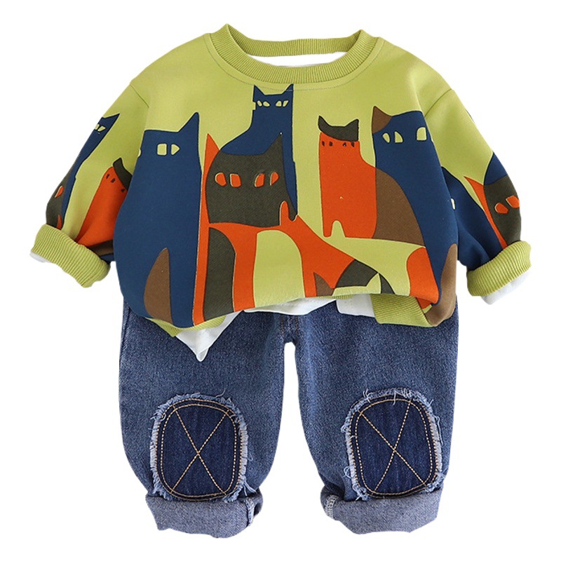 Boys' Spring and Autumn suit Children's Casual Wear Baby's Korean-style Sweatshirt Autumn Girls' Long-sleeved Children's Wear Two-piece Set