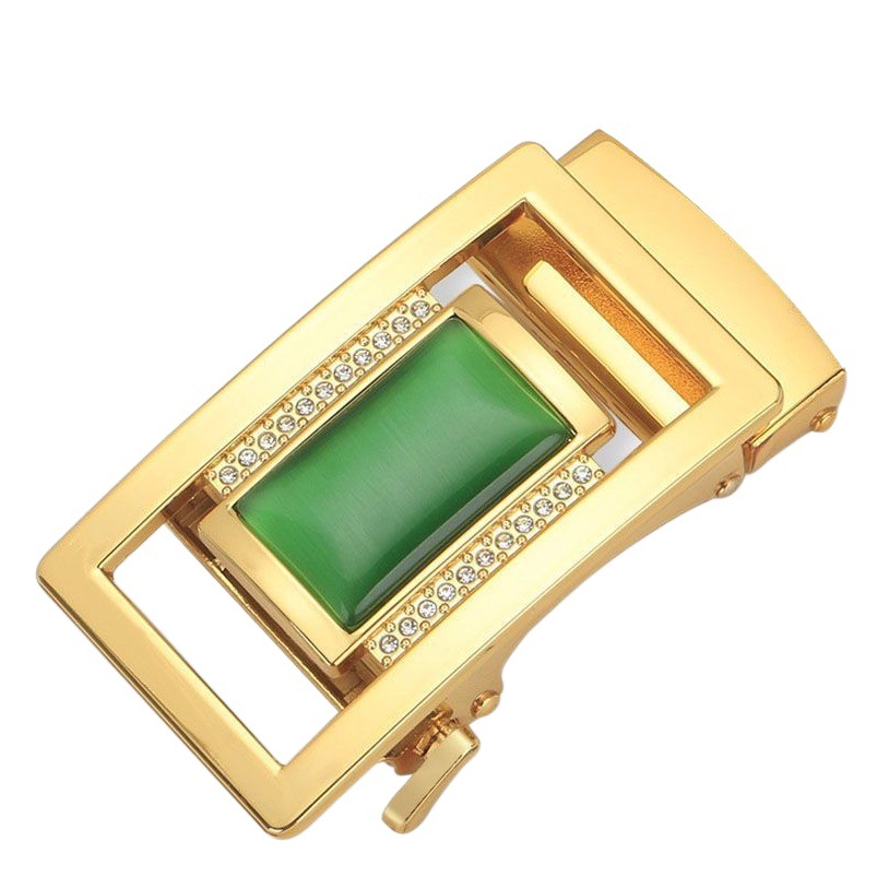 Imitation jade belt buckle men's inlaid agate gemstone automatic buckle alloy buckle auspicious Hetian jade belt