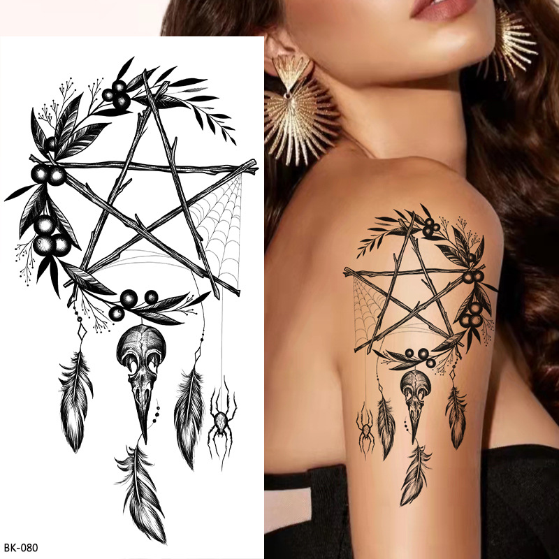Picture of Cross-Border Supply of Sketch Flower Tattoo Stickers, Sketch Tattoo Stickers, Rose Flower Black and White Flower Tattoo