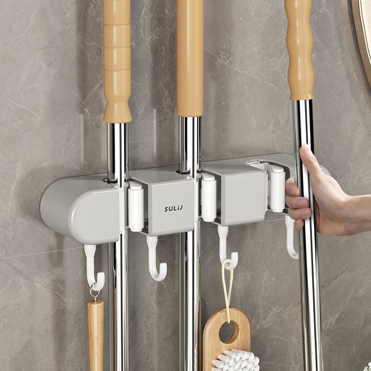 Picture of Wall-mounted mop clip rack punch-free hook balcony bathroom bathroom buckle fixed broom storage rack