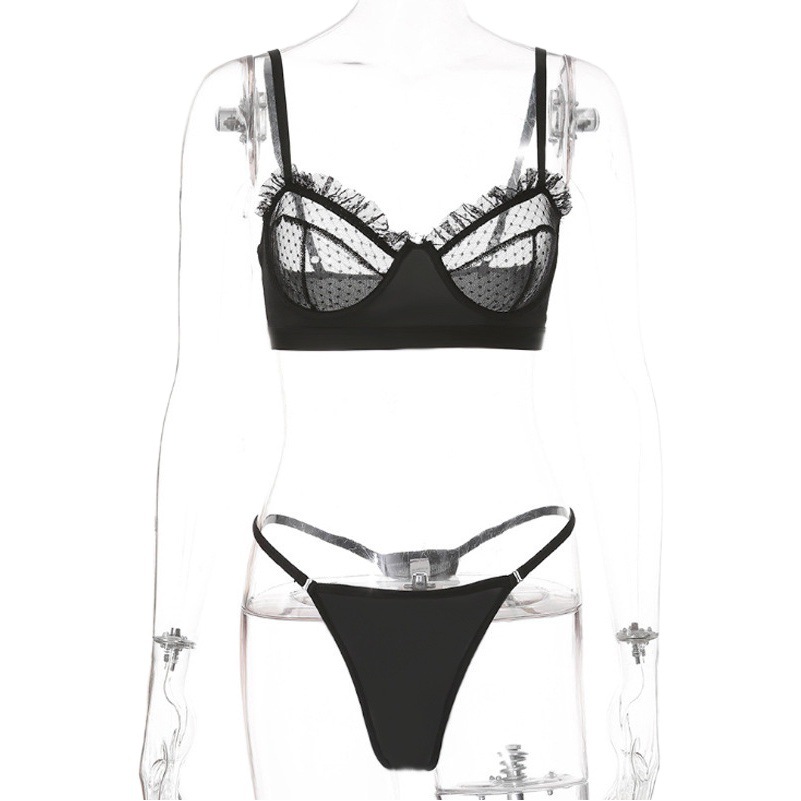 Cross-border sales of sexy hollow elastic women perspective temptation Europe and the United States three-point sexy black pajamas a generation of hair