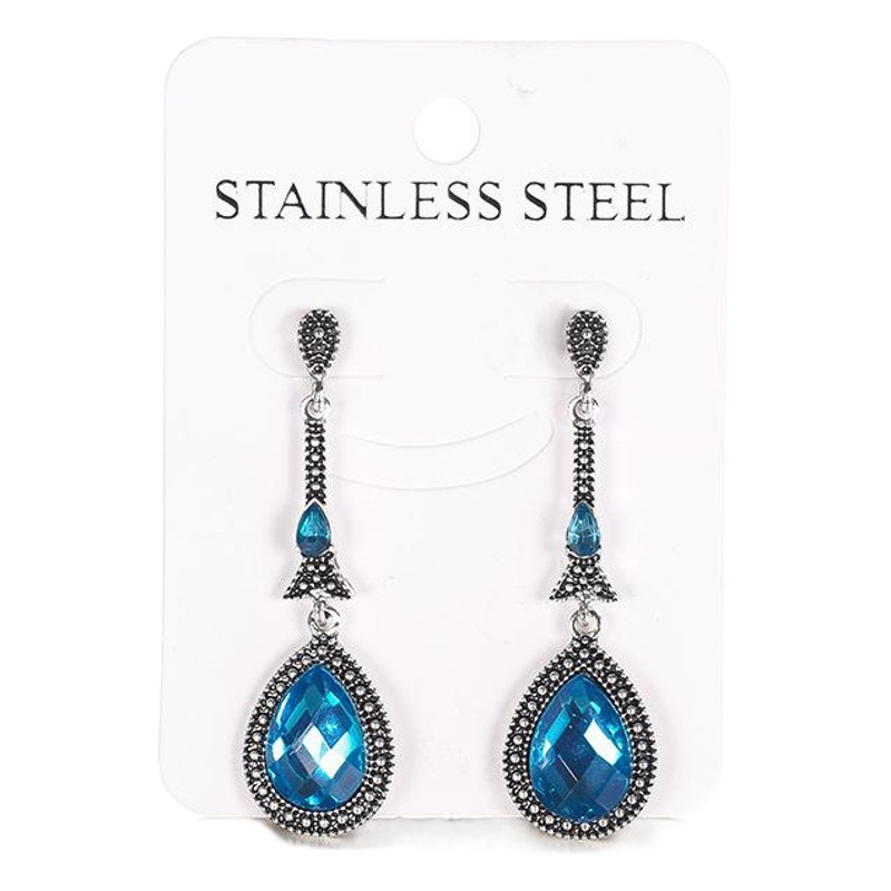 Cross-Border Wish Hot Selling Cross-Border New Japanese and Korean Style Alloy Inlaid with Blue Zircon Fashion Simple Earrings for Women