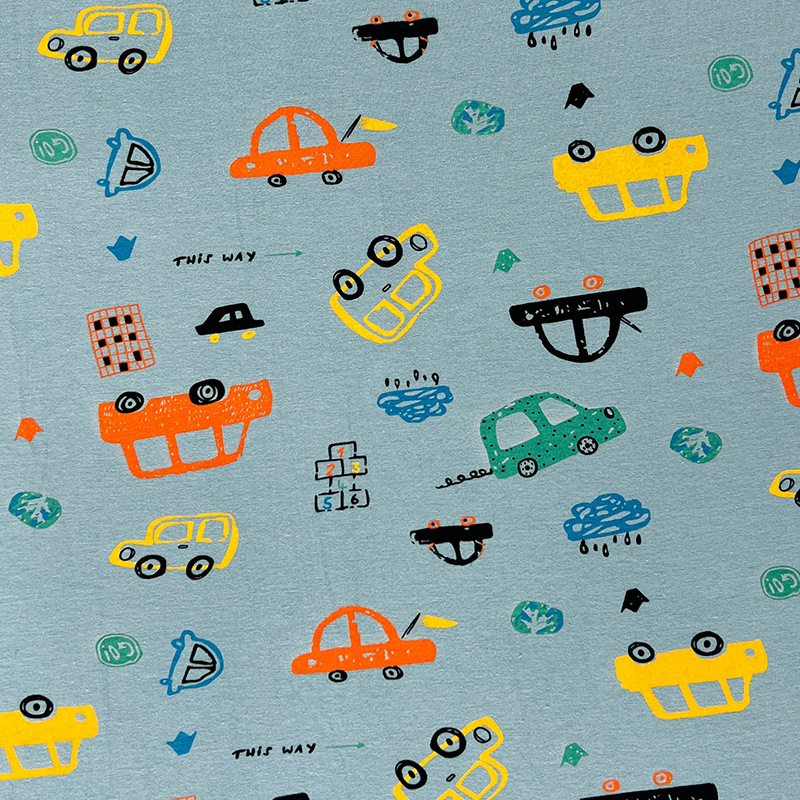 Picture of Lycra Cotton Pull Frame Spandex Jersey Printed Infant Stretch Knitted Cloth Children's Underwear T-Shirt Short-Sleeved Fabric