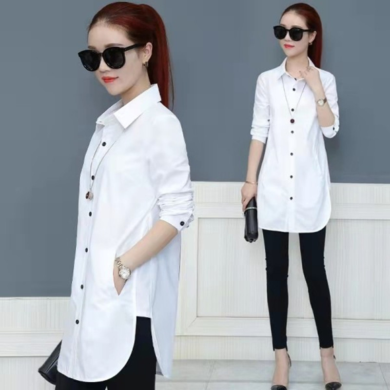 Picture of 2025 Shirt Women's Spring Mid-Length Layered Inner Layering Shirt Large Size Design Casual White Shirt for Women