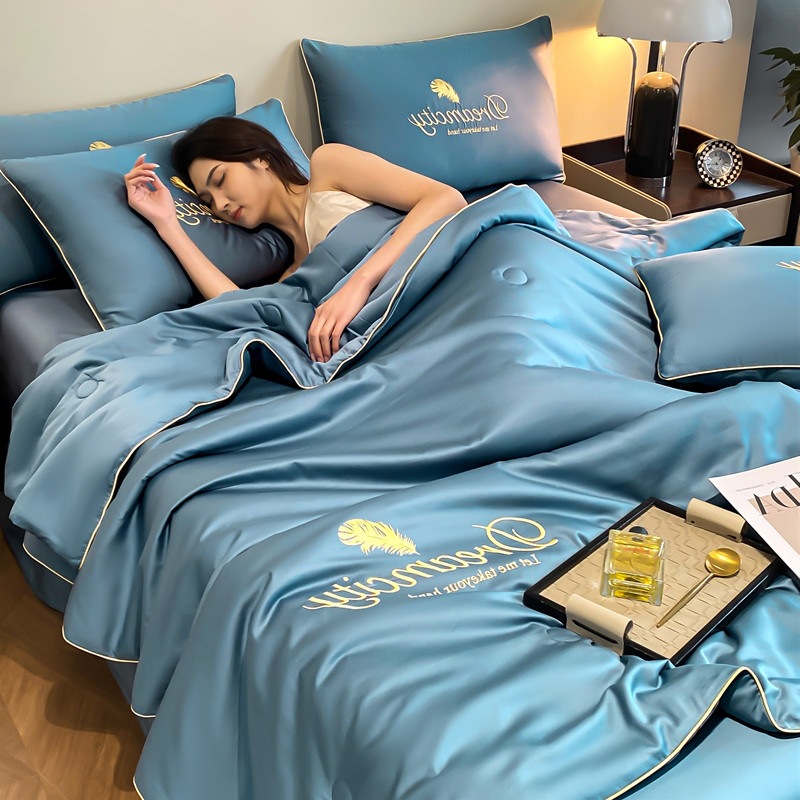 Picture of Class a Light Luxury Washed Ice Silk Summer Quilt Four-Piece Set Air-Conditioned Quilt Embroidered Summer Cool Quilt Three-Piece Set Summer Thin Quilt Ins