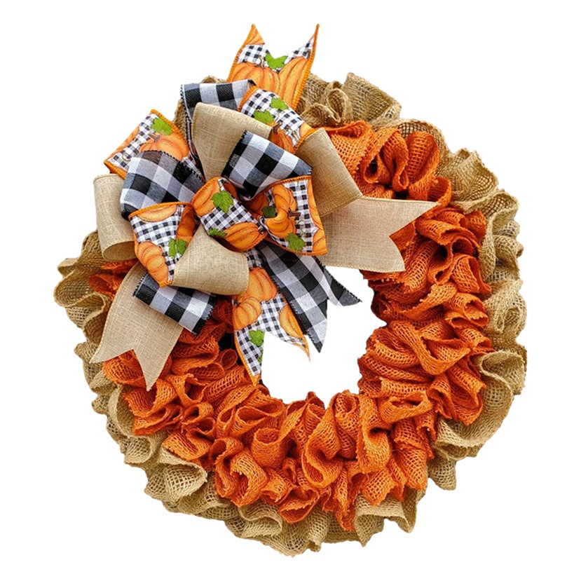 2023 Cross-border Autumn Halloween Artificial Wreath Ribbon Front Door Window Ghost Festival Harvest Festival Bow Wreath Pack