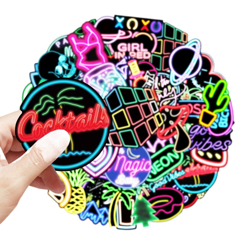 100 Neon Color Personality Ins Style Small Fresh Decoration Scooter Motorcycle Bike Car Sticker