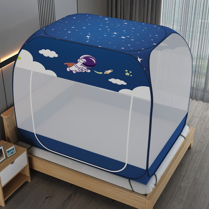 New Mongolian Yurt Mosquito Net Family Double Bed Installation Free Mosquito Net Star Dust Top Encryption Mesh Wire Bracket