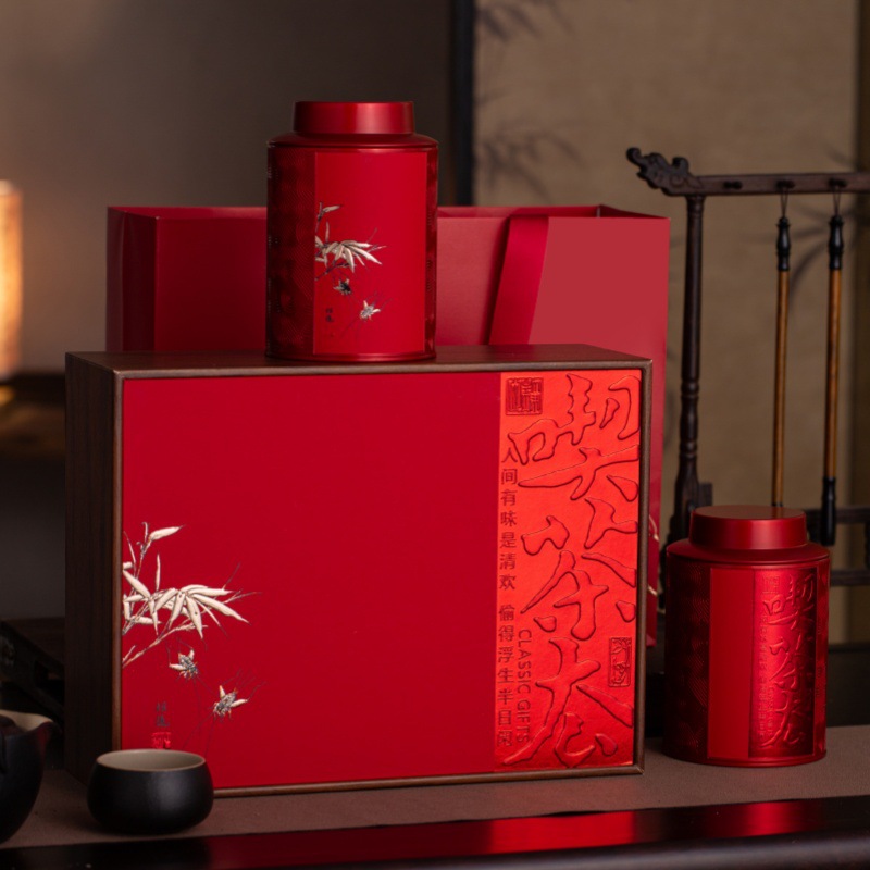 2025 National Trend New High-End Tea Gift Box Packaging Dahongpao Cinnamon Rock Tea Gift Empty Box Tea Can Tea Gift