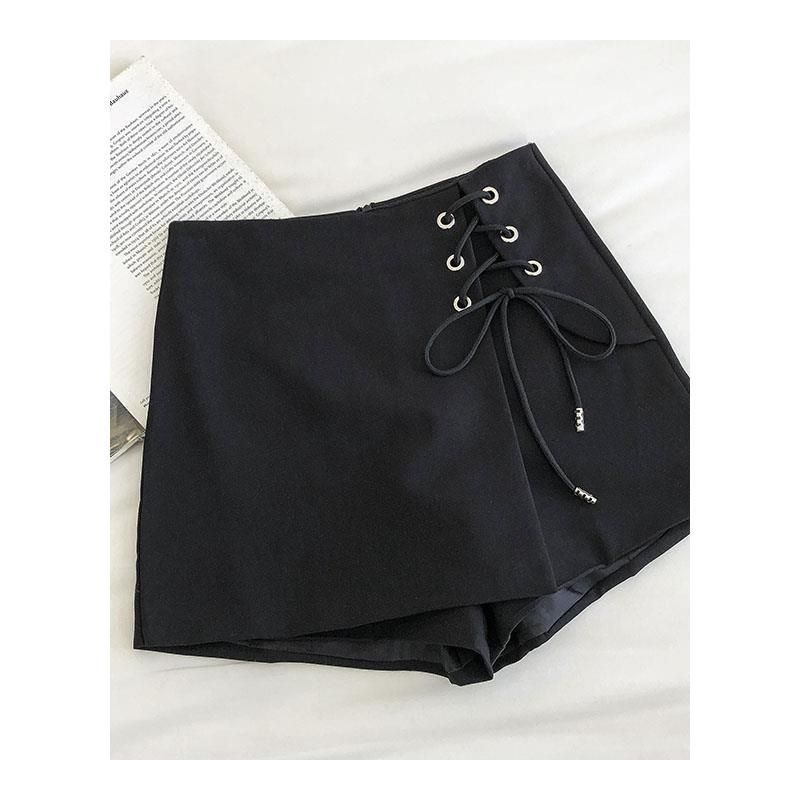 Black Suit Drawstring Shorts New Spring and Summer A- word Irregular Outer Wear Small Casual Wide-leg Boots Pants Culottes