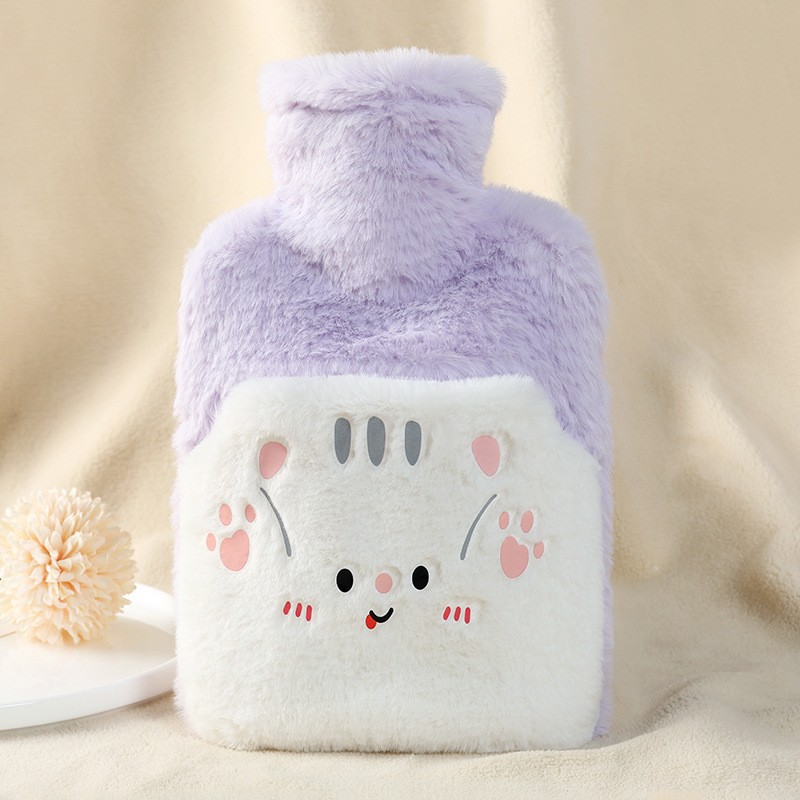Picture of Rabbit Fur Hand Warmer Bag Filled with Water Hot Water Bottle Cartoon Plush Hand Warmer Hand Warmer Removable and Washable Hot Water Bag Thickeneded Explosion-Proof