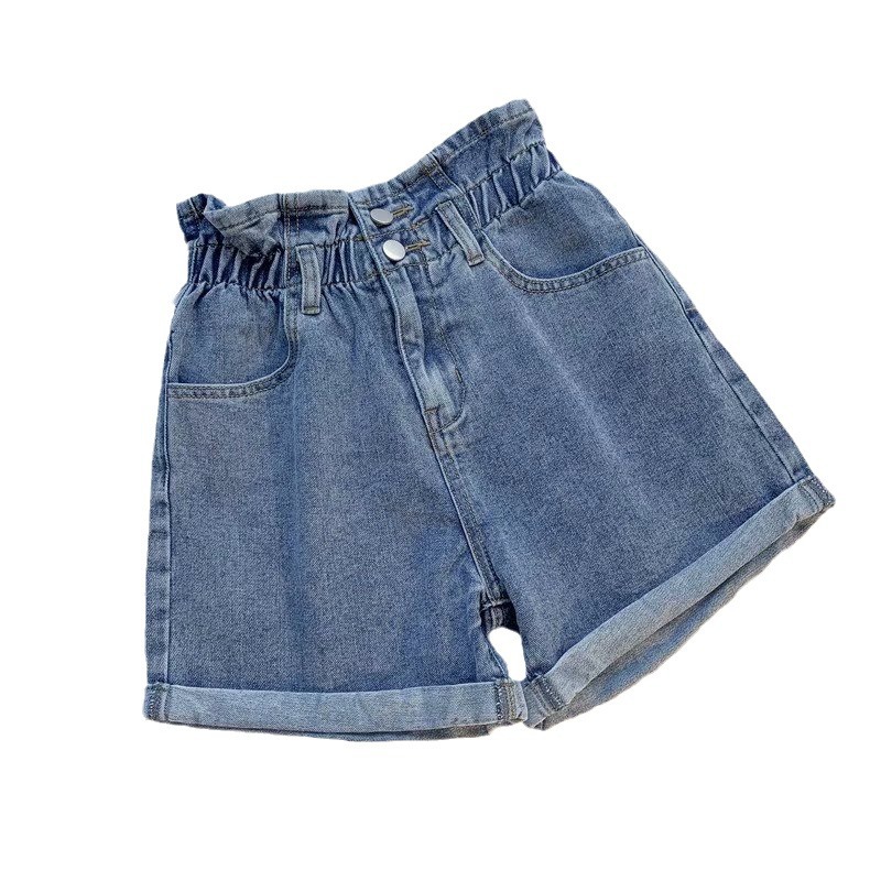 Picture of Retro Nostalgic plus size Denim Shorts Women's Autumn and Summer Staggy Waist Korean Style Slim Look Loose Wide Leg A- shaped Hot Pants