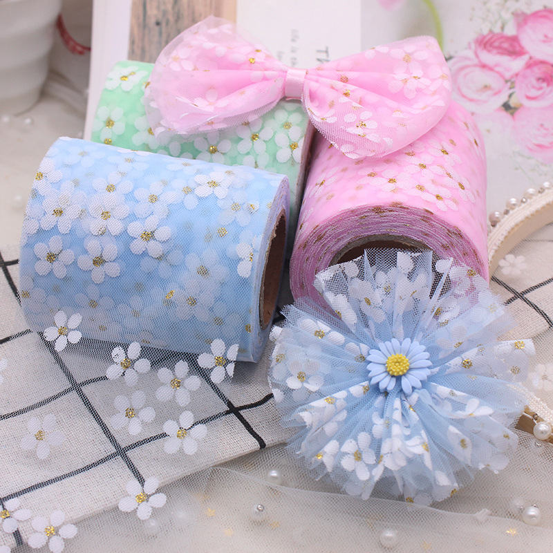 6cm wide 5 yards long offset printing gold dot small plum blossom gauze ribbon diy hair flower hair accessories bow shoe flower ribbon