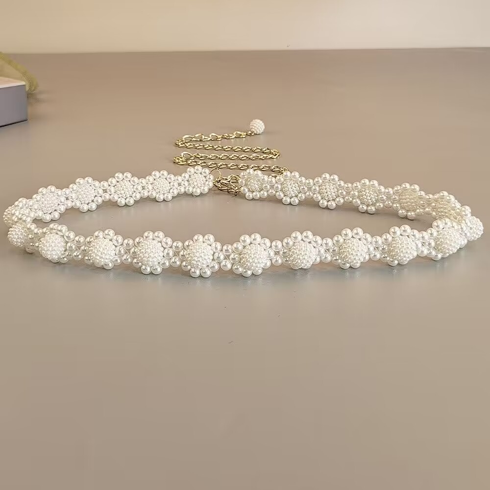 Picture of Pearl waist chain Women's decorative thin belt simple all-match with dress fur decorative fashion small belt skirt