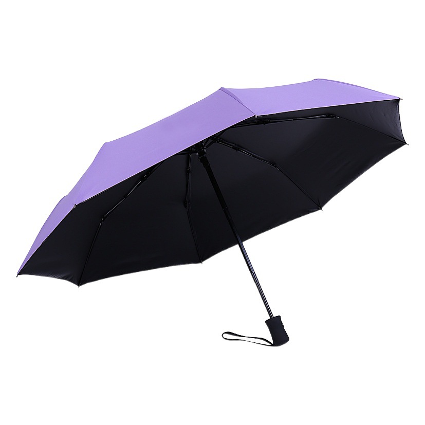 Sun Umbrella Full-automatic Umbrella Folding Manual Tri-fold Black Rubber Umbrella for Men and Women Windproof Reinforced Rain and Sunny Dual-use Students