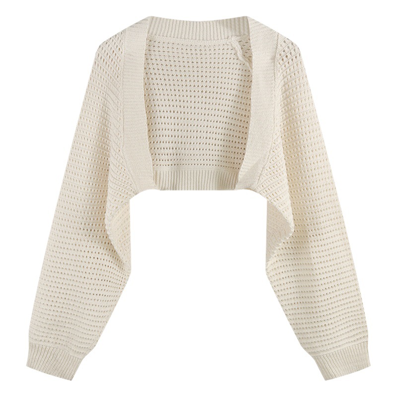 Korean Fashion Loose Hollow Short Top Cardigan Long Sleeve Sunscreen Knitted Women's 2025 Summer New Fashion Coat