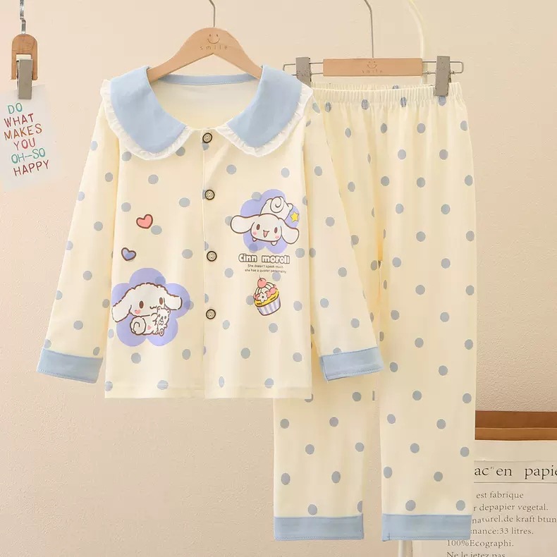 Picture of Girls' Pajamas Spring and Autumn New Lapel Long Sleeve suit Children's Home Clothes Cardigan Home Clothes Middle and Big Children