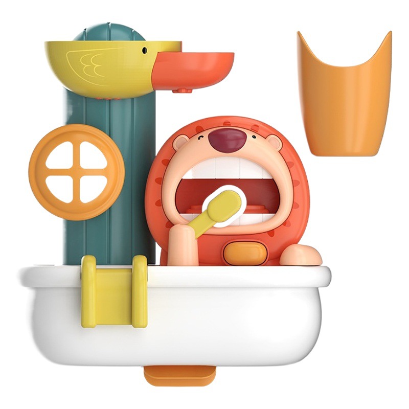 Tiktok's same cross-border water-playing lion turning music and spitting bubble bathroom toy baby bath toy shower