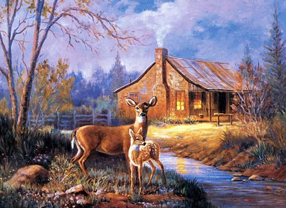 Picture of Genuine goods diy Diamond painting decoration forest cabin scenery Eiffel Tower couple romantic road with you