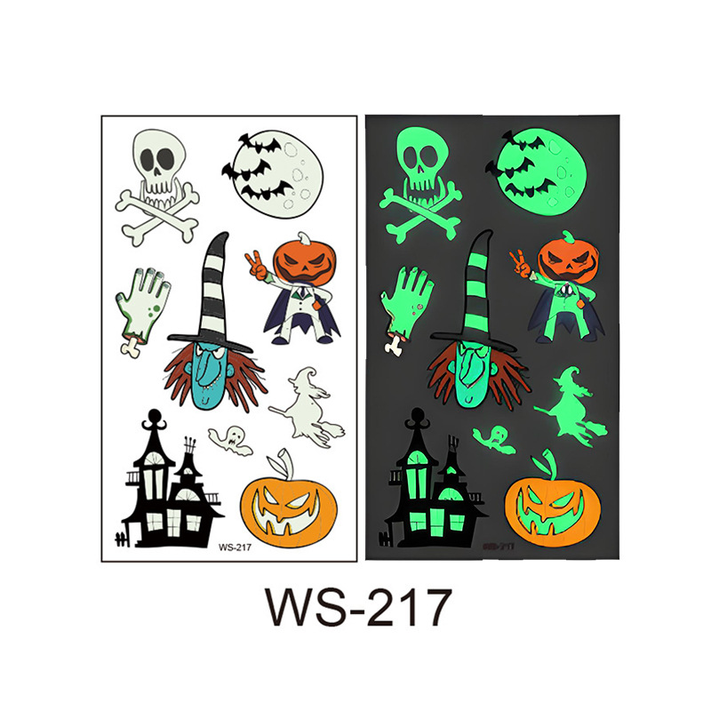 Picture of Cross-Border New Halloween Tattoo Stickers Waterproof and Sweat-Proof Long-Lasting Fluorescent Green Luminous Children's Cartoon Face Tattoo Stickers