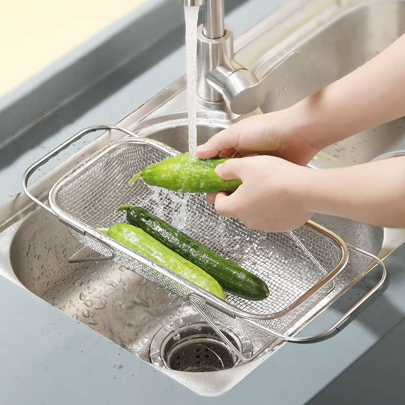 Picture of Kitchen Stainless Steel Drain Basket Retractable Kitchen Sink Large Household Sink Drain Rack Square