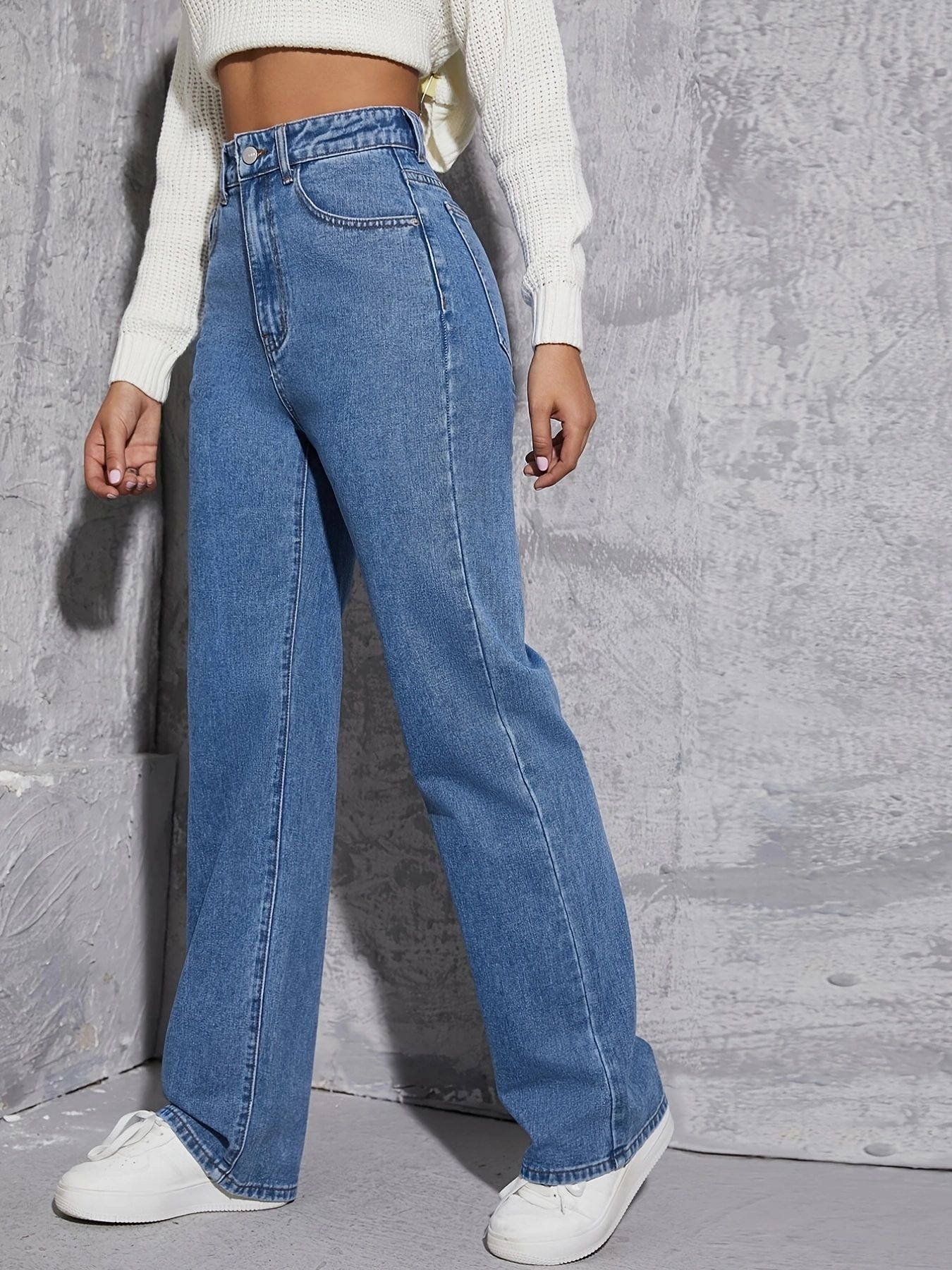 Amazon cross-border wish European and American women's high waist Street jeans women's 2024 spring and summer Denim straight trousers