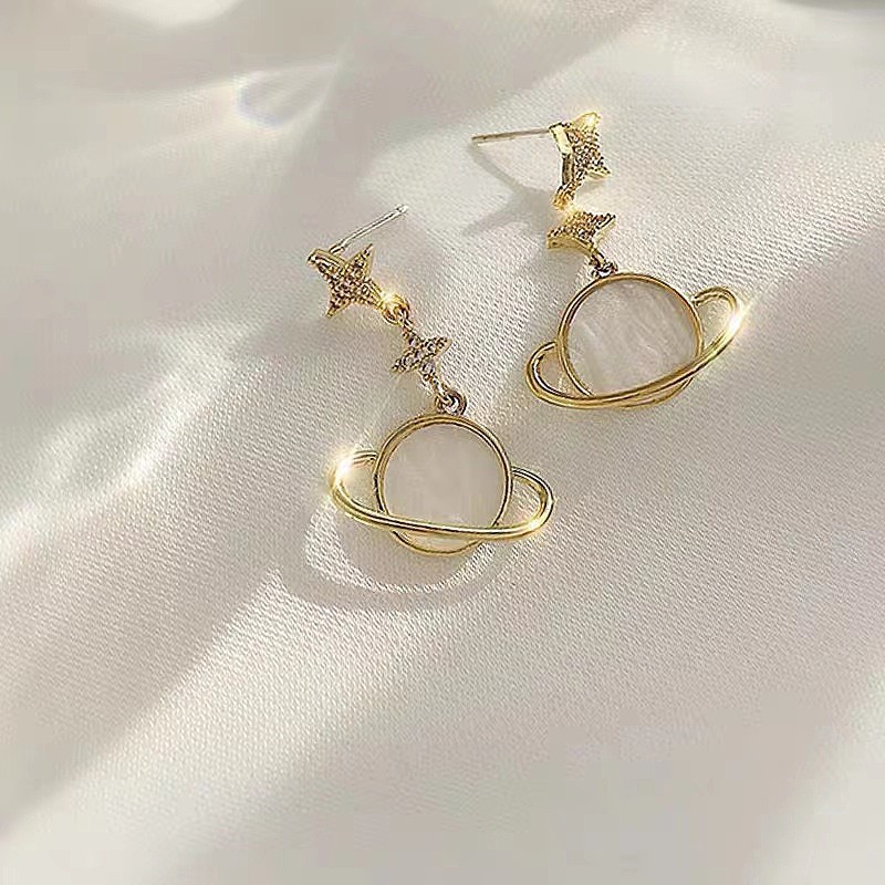 ins South Korea New Planet surrounding diamond earrings women's simple all-match high-grade earrings star earrings jewelry