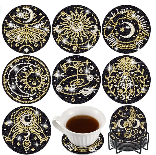 DIY Diamond Painting Coaster Dot Diamond Masonry Painting Cross-Stitch Coaster Cross-Border Hot Product Acrylic Coaster 8-Piece Set